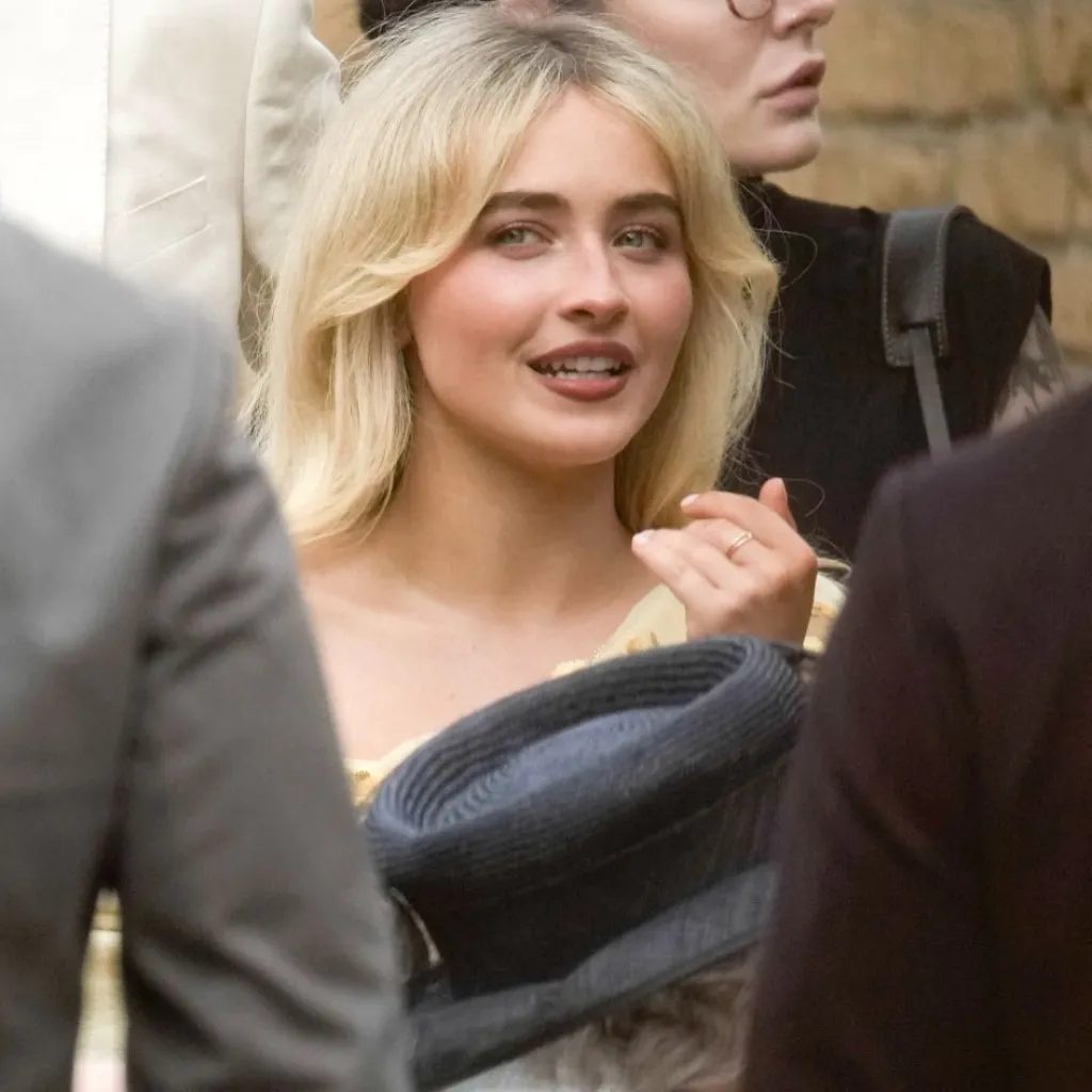 Sabrina Carpenter Butter Yellow Floral Gown at Eng
