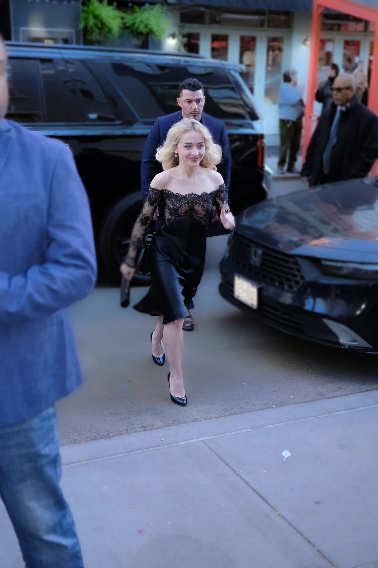 Sabrina Carpenter in Black Lace Dress at Pre Met