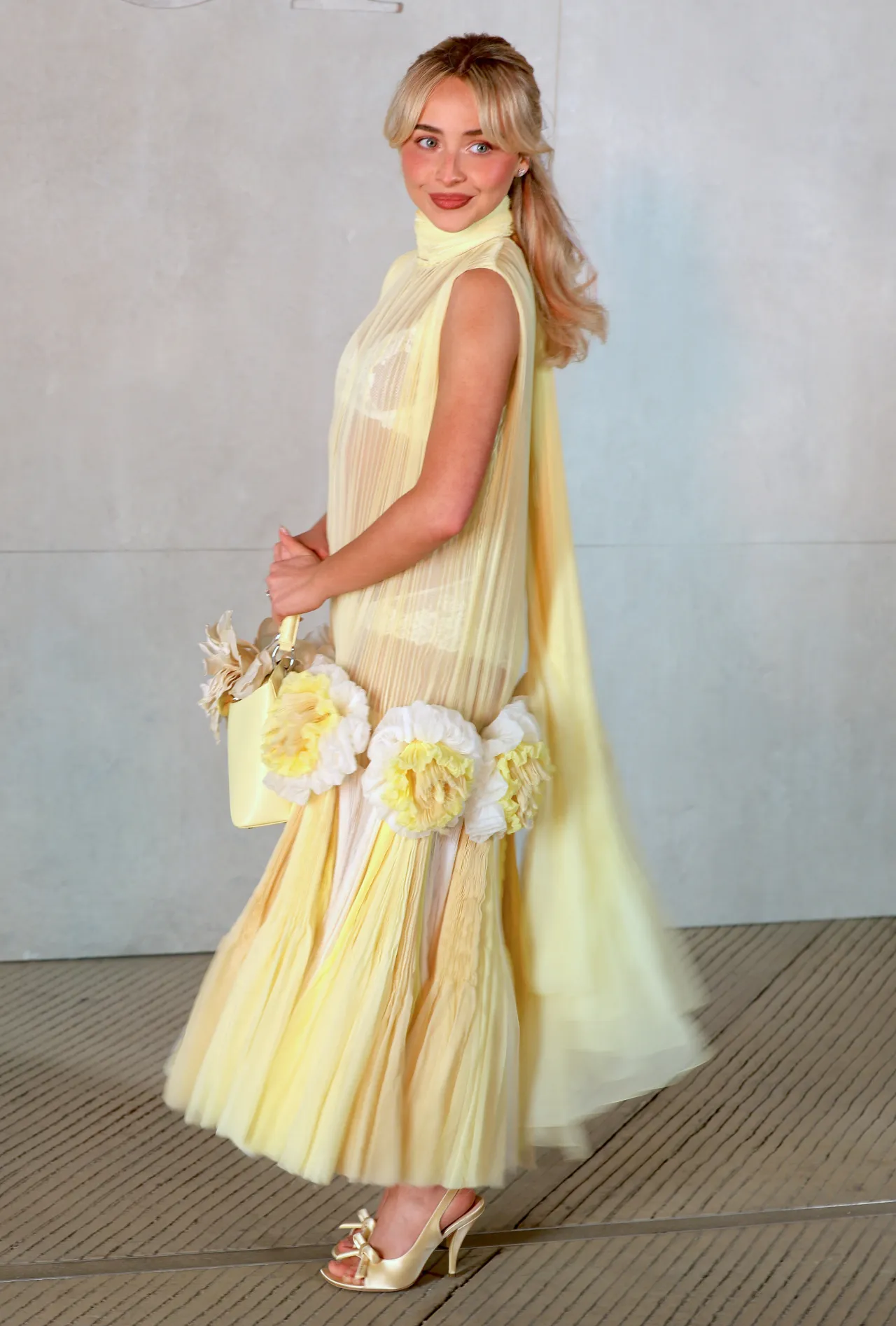 Sabrina Carpenter in Sheer Yellow Dior at Lacma