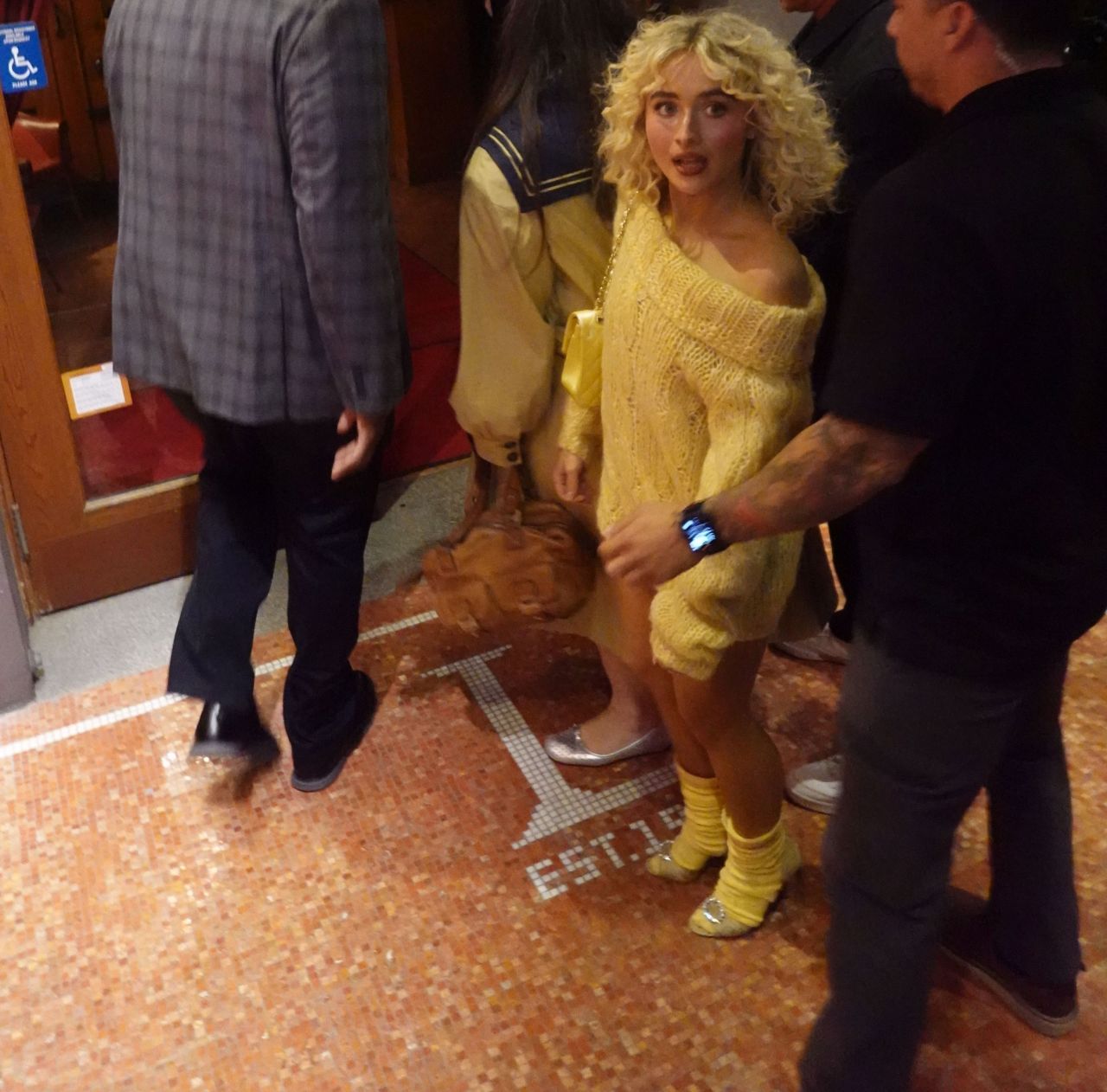 Sabrina Carpenter in Yellow Knit Mini Dress at Snl