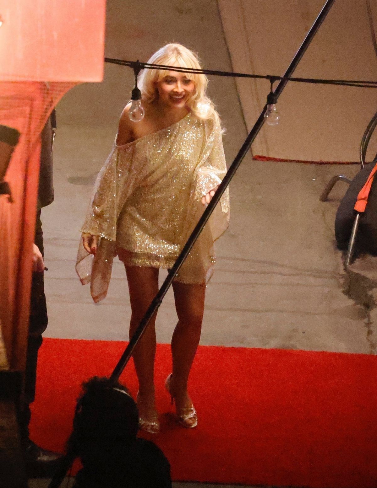 Sabrina Carpenter on the Set of a Super Bowl Comme