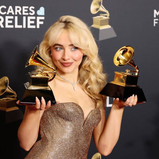 Sabrina Carpenter, winner of the Best Pop Vocal Album for "Short n' Sweet" and the Best Pop Solo Performance for “Espresso,” poses in the press room during the 67th Annual GRAMMY Awards at Crypto.com Arena on February 02, 2025 in Los Angeles, California. — frame 9/17 (612×612)