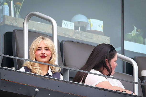 Singer, songwriter, and actress Sabrina Carpenter looks on during the FIFA World Cup 2026 Group E match between Ecuador and Germany at New York New Jersey Stadium on June 25, 2026 in East Rutherford, New Jersey. (612×408)