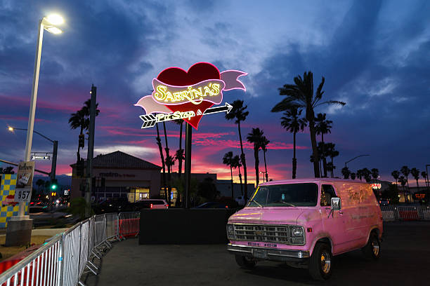 View of the Sabrina Carpenter Pit Stop on April 9, 2026 in Indio, California. Thousands of fans have gathered in the ...