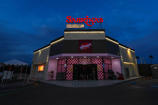 View of the Sabrina Carpenter Pit Stop on April 9, 2026 in Indio, California. Thousands of fans have gathered in the ...